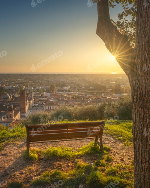 Preview: Sunset View from Bench Overlooking Pietrasanta, Versilia,Tuscany