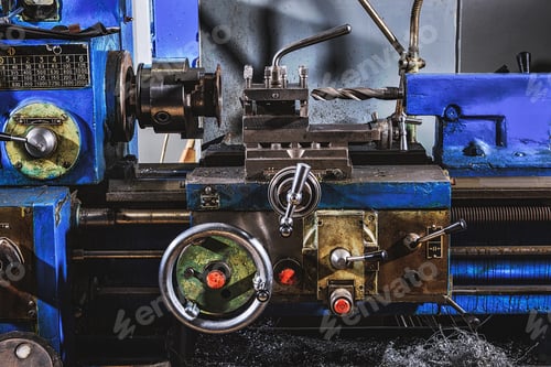 Preview: close up view of industrial machine tool at factory