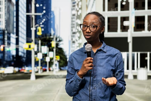 Preview: Presenting information, mic, and field reporter on city street
