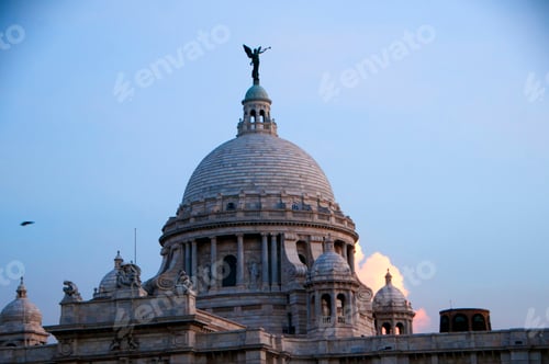 Preview: Historic Victoria Memorial architectural monument and museum at sunset. Kolkata, India.