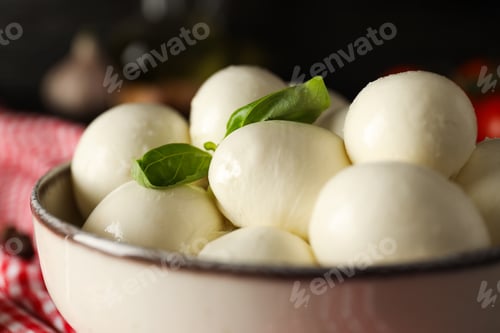 Preview: Mozzarella cheese, concept of tasty dairy products