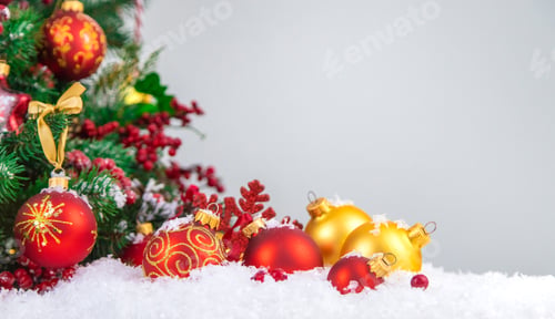Preview: Beautiful Christmas background with a Christmas tree. Selective focus.