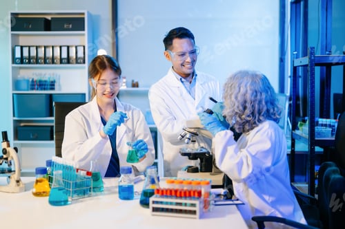 Preview: Scientist team meeting and writing analysis results in the laboratory study