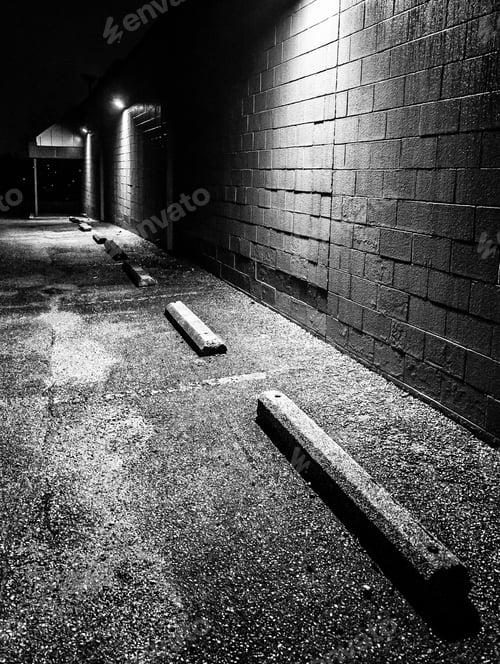 Preview: Night Scene In The Parking Lot Of An Abandoned Shopping Plaza.