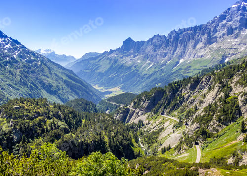 Preview: Majestic alpine landscape of Susten Pass Mountain pass in Switzerland