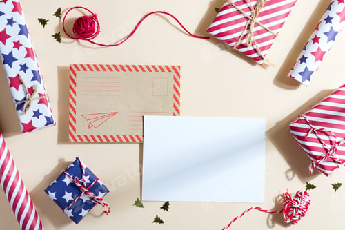 Preview: Christmas background with gift boxes and mockup letter to Santa