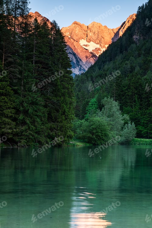 Preview: Sunset at Lake Plansar in Slovenia alpine landscape