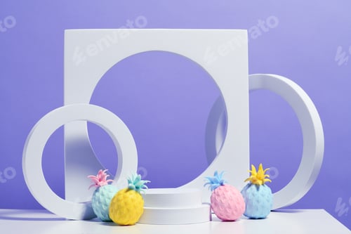 Preview: Template with circles, stands and colorful pineapples