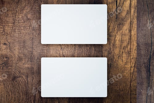 Preview: white business card on wooden background, business card mokup