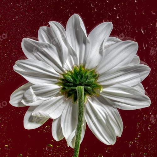 Preview: White chamomile flower head on a red background