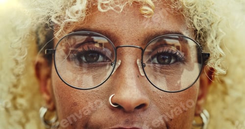 Preview: Portrait, woman and glasses with eye care for optometry of lens prescription, vision healthcare and