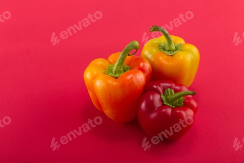 Preview: Sweet bellpepper on a colored background. Studio light. Top view