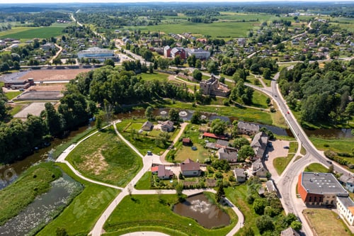 Preview: new well-kept park for a walk in Dobele, Latvia, facilitated footpath in the city park, top view