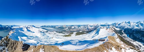 Preview: Aerial drone view of snow covered ski slopes at Stoos,Switzerland