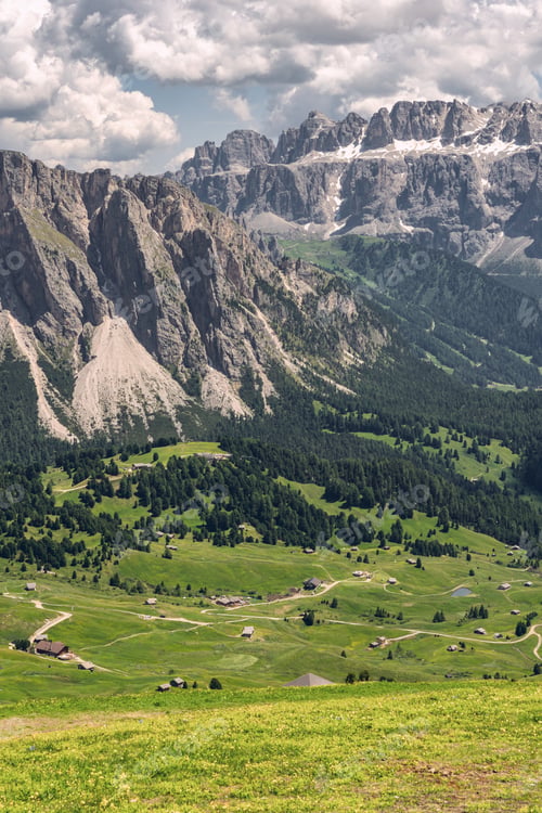 Preview: Beautiful landscape with green mountain hill under sky