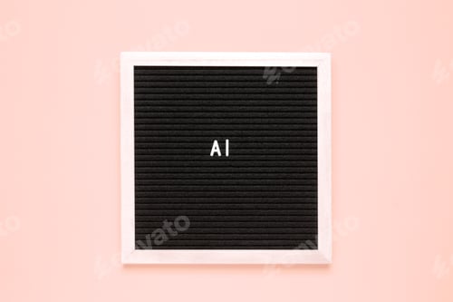 Preview: The word AI or Artificial Intelligence on black letter board over isolated beige background