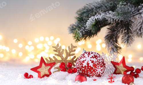 Preview: Christmas ornaments on the snow