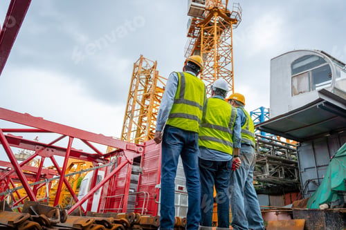 Preview: Three men in construction gear are talking to each other