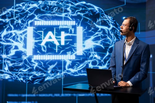 Preview: IT professional in artificial intelligence workplace managing call center tasks