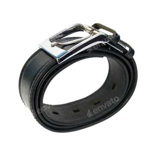 Preview: Black Leather Belt with Silver Buckle on White