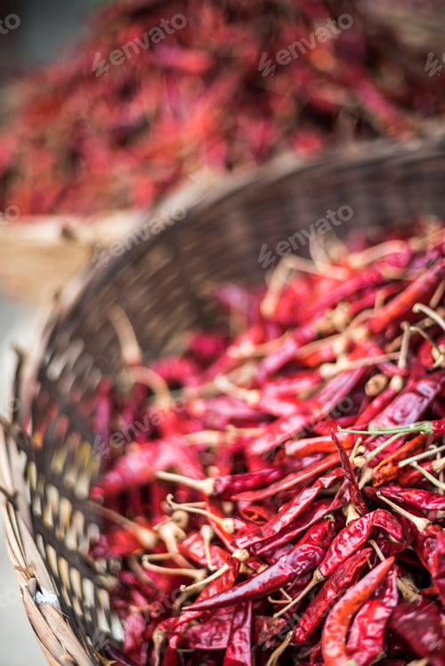 Preview: Red chillies in Hpa An Morning Market, Kayin State (Karen State), Myanmar (Burma)