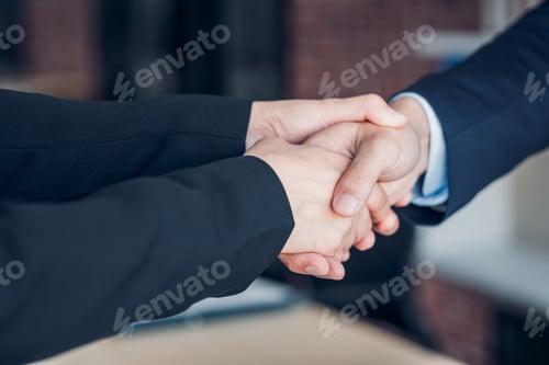 Preview: Close up two handshake between businesswoman and businessman at meeting