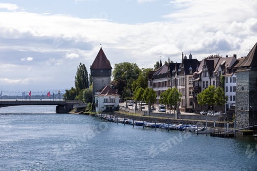 Preview: Konstanz, view from the bicycle bridge to the old Rhine bridge over the Rhine to Lake Constance