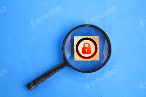 Preview: magnifying glass and lock icon. the concept of finding passwords is lost.