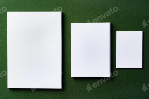 Preview: Stacks of white business cards on dark green background