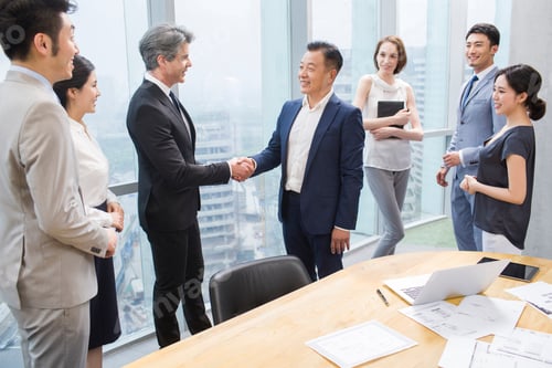 Preview: Businessmen shaking hands in meeting room