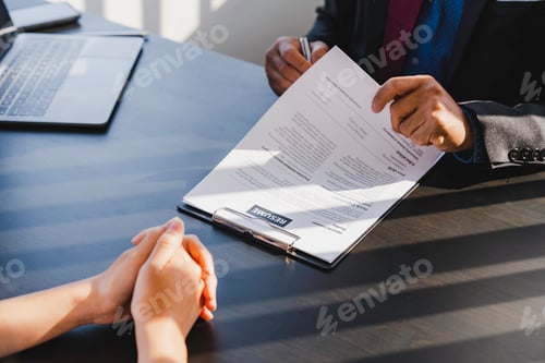 Preview: office job interview, recruiter is interviewing resume in resume, employer check resume of skilled c