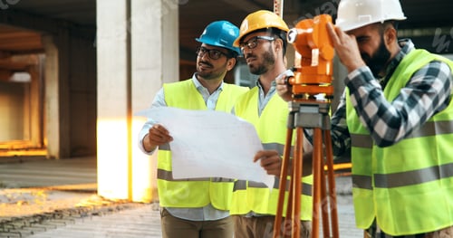 Preview: Portrait of construction engineers working on building site
