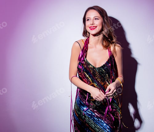 Preview: Beautufl woman with serpentine in a New Year time.