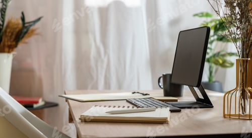 Preview: working desk at home before video conference online