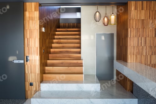 Preview: Modern Staircase Design with Wood and Marble
