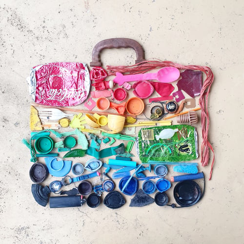 Preview: Beach Art made with plastic pollution found on the beach
