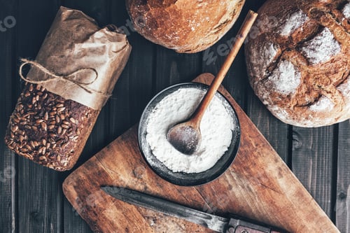 Preview: Delicious fresh bread on wooden background