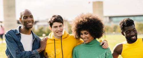 Preview: multiethnic and diverse friends spending time together on a sunny day