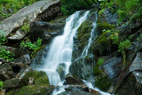 Preview: Scenic waterfall in the green Carpathian mountains, long exposure