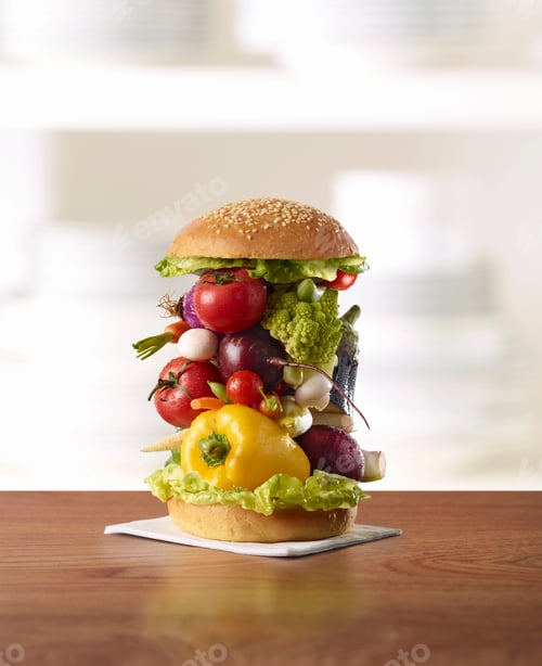 Preview: Burger bun with fresh vegetables in-between