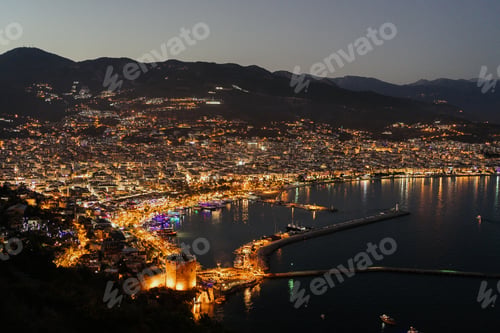 Preview: Night view on city bay. Alanya, Turkey