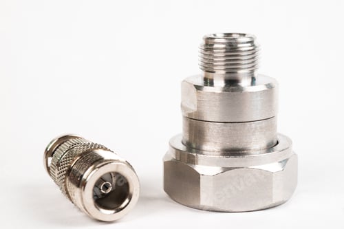 Preview: High frequency connectors component with a shiny copper nickel plating covering