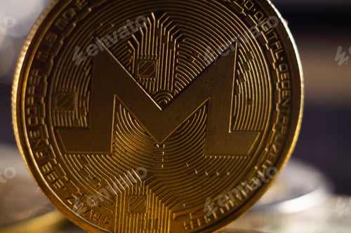 Preview: Closeup shot of a shiny gold cryptocurrency coin