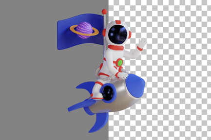 Preview: Astronaut Riding Rocket With Planet Flag 3D Illustration