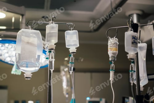 Preview: Close-up of dropper in operating room. medical concept