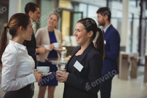 Preview: Group of businesspeople interacting with each other in the lobby