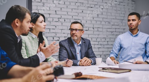 Preview: Experienced experts talking about strategy planning during working day in firm