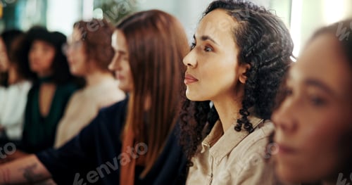 Preview: Meeting, woman and conference with business people in office for seminar, teamwork and acquisition