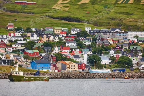 Preview: Picturesque colorful village of Vestmanna in Feroe islands. Denmark