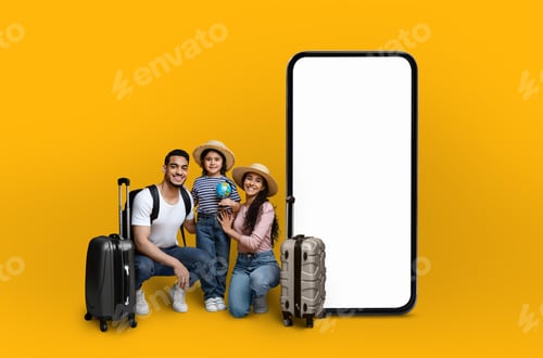 Preview: Family ready for vacation with a phone mockup